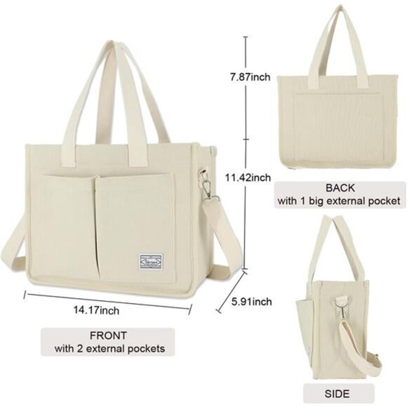 Tote Bag with Pockets Beige - Picture 3 of 6